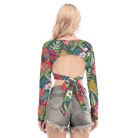 All-Over Print Women's Back Hollow T-shirt With Strap