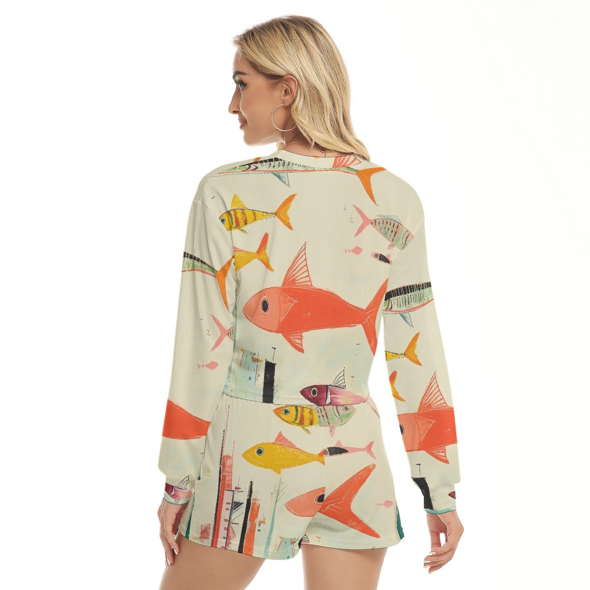 All-Over Print Women's Short Sweatshirt And Pants Suit