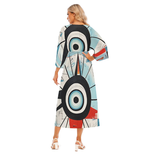 All-Over Print Women's Mid-Sleeve Long Dress