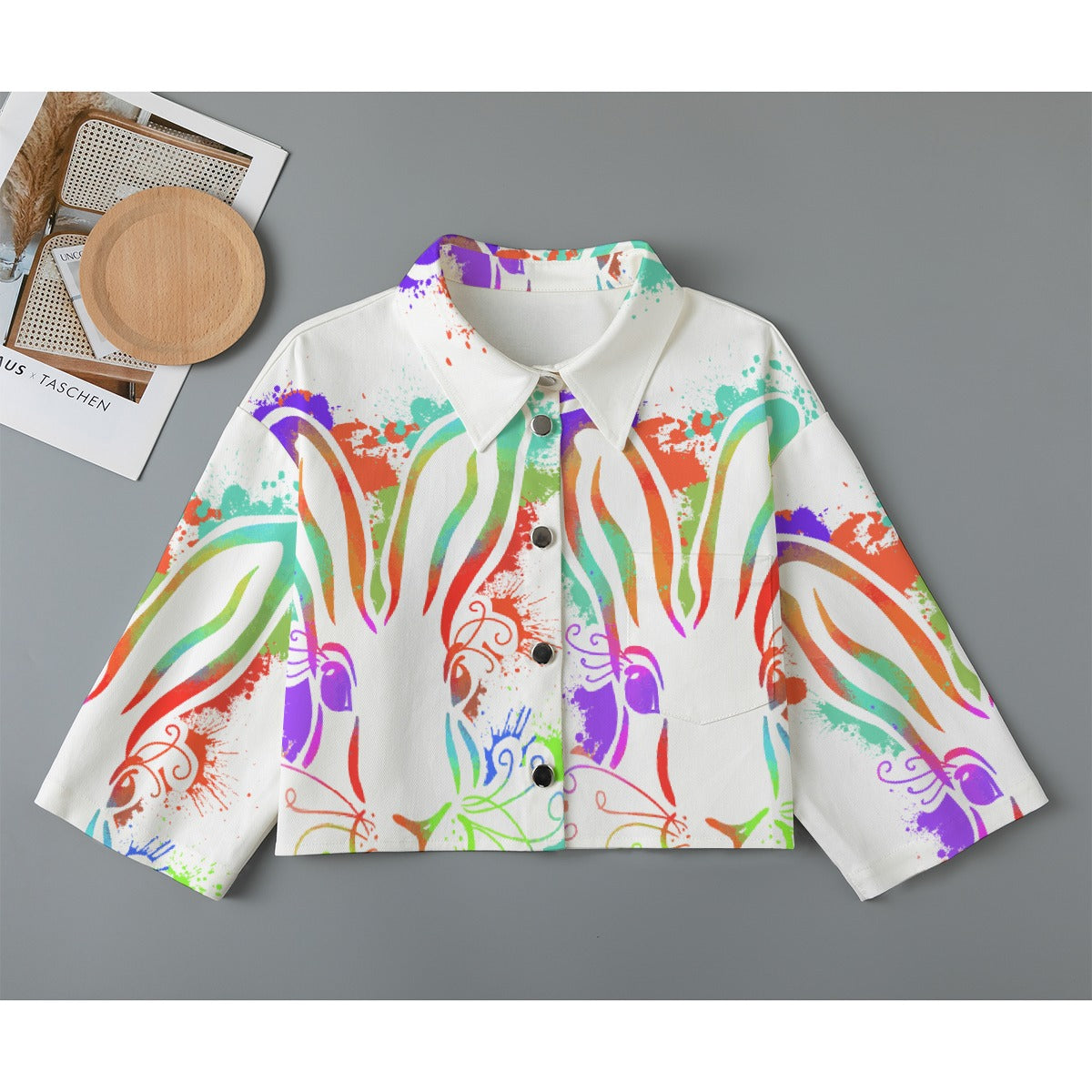 All-Over Print Women's Cropped Jacket | 245GSM Cotton