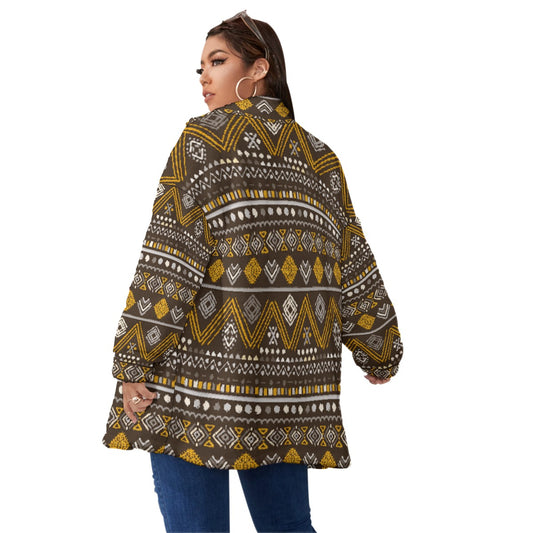 All-Over Print Unisex Borg Fleece Stand-up Collar Coat With Zipper Closure(Plus Size)