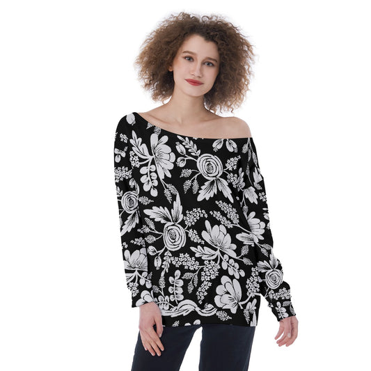 All-Over Print Oversized Women's Off-Shoulder Sweatshirt
