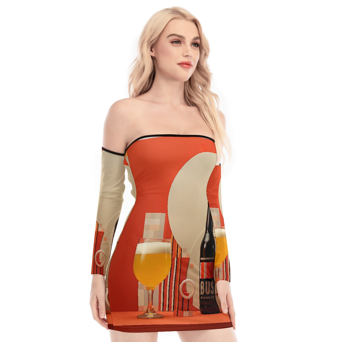 All-Over Print Women's Off-shoulder Back Lace-up Dress