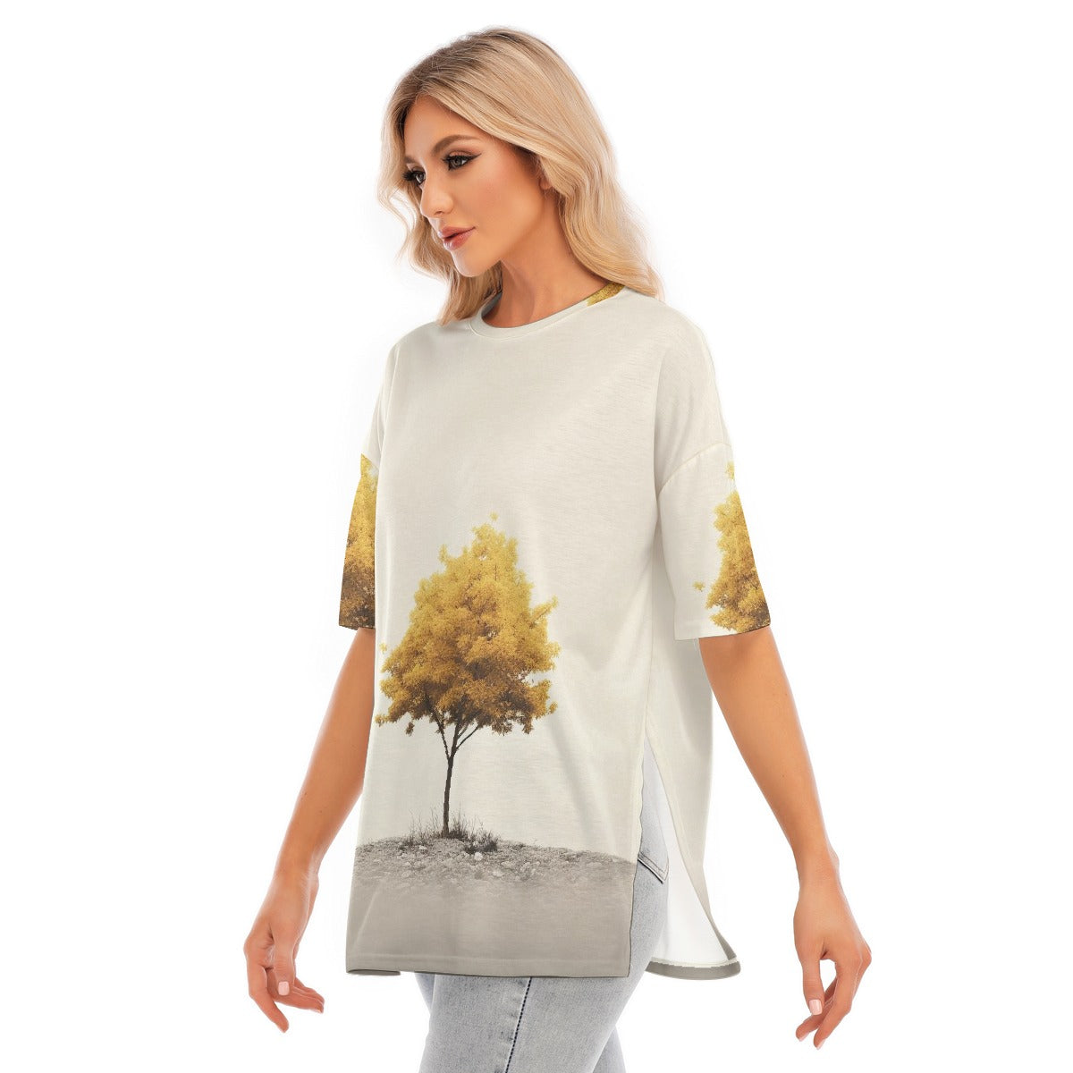 All-Over Print Women's Short Sleeves T-shirt With Hem Split