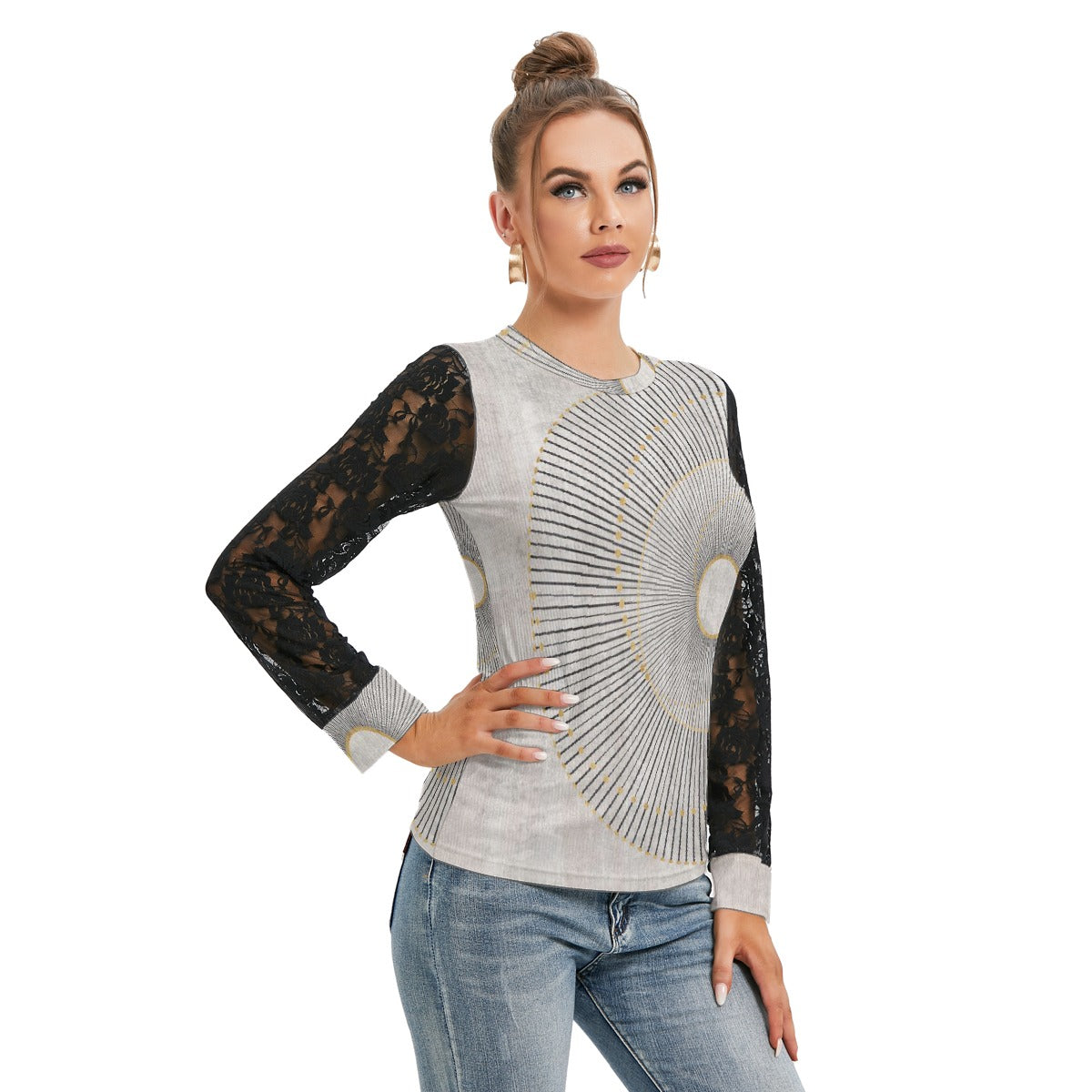 All-Over Print Women's T-shirt And Sleeve With Black Lace
