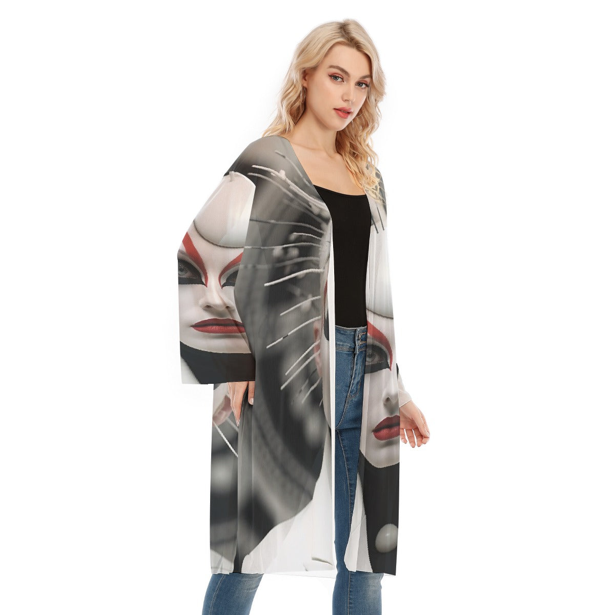 All- Over Print Women's Long Sleeve Mesh Cardigan