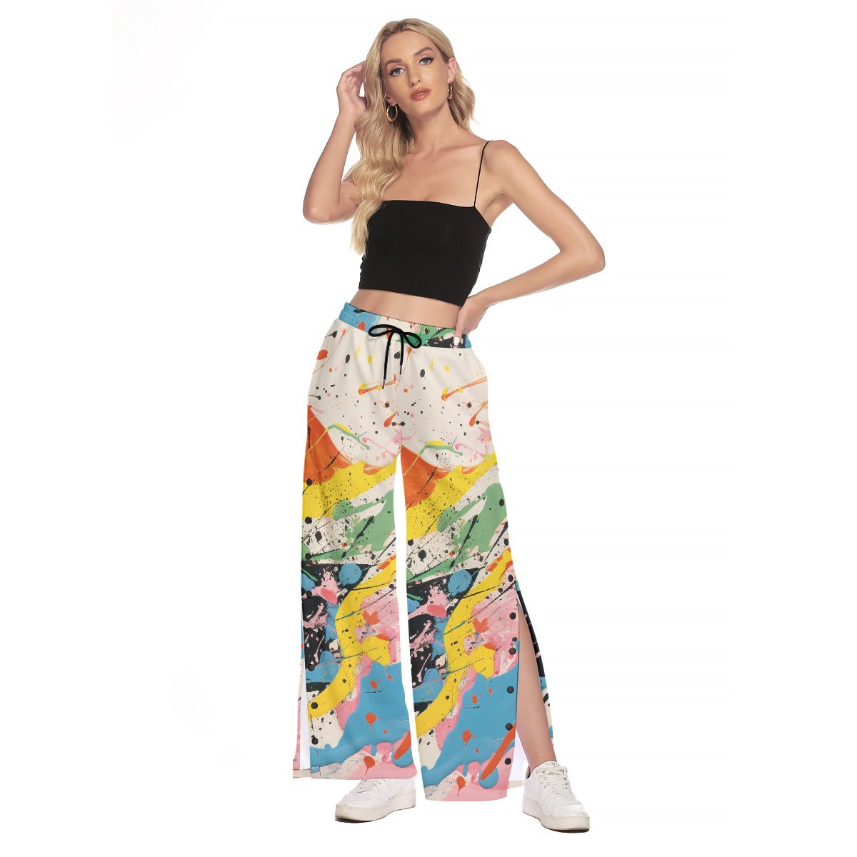 All-Over Print Women's Side Slit Snap Button Trousers