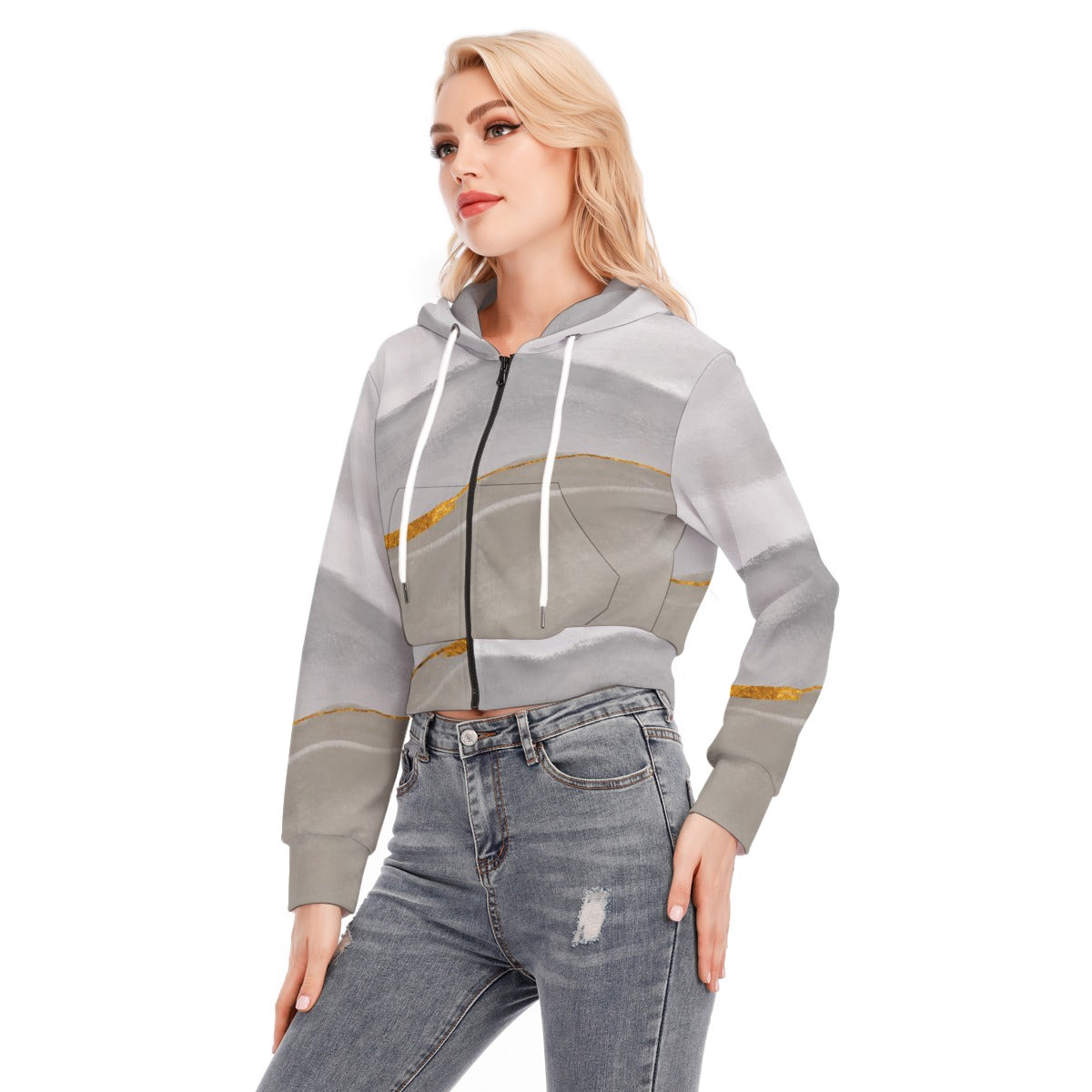All-Over Print Women's Crop Top Hoodie With Zipper Closure