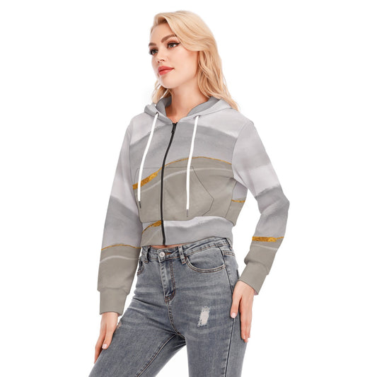 All-Over Print Women's Crop Top Hoodie With Zipper Closure