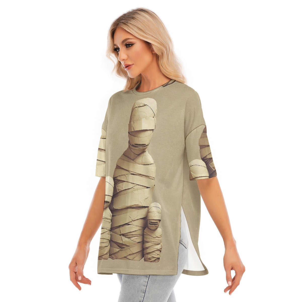 All-Over Print Women's Short Sleeves T-shirt With Hem Split