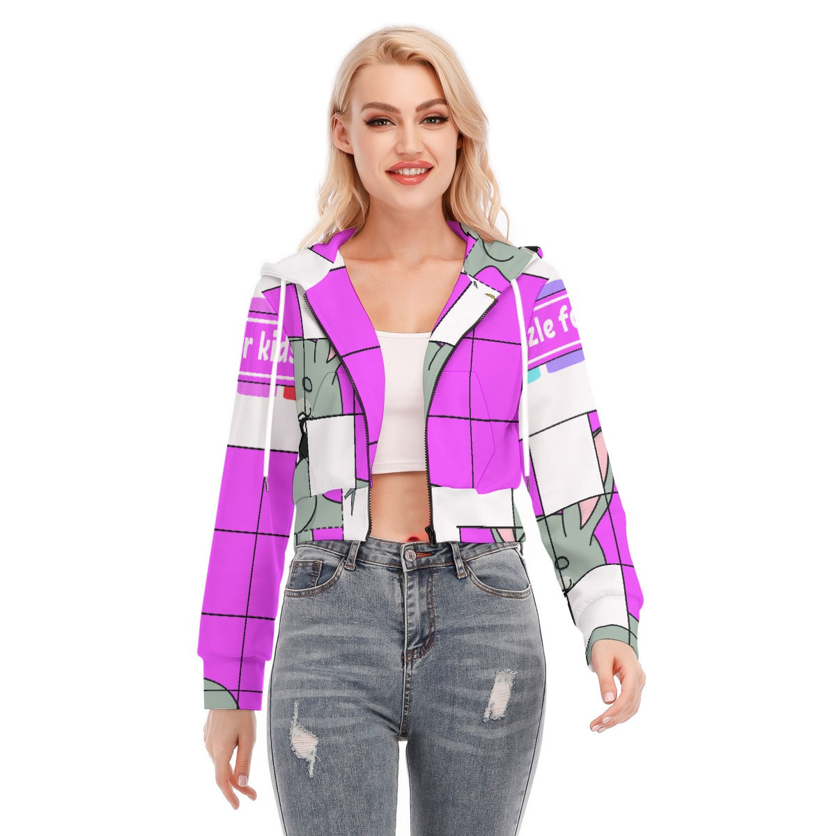 All-Over Print Women's Crop Top Hoodie With Zipper Closure
