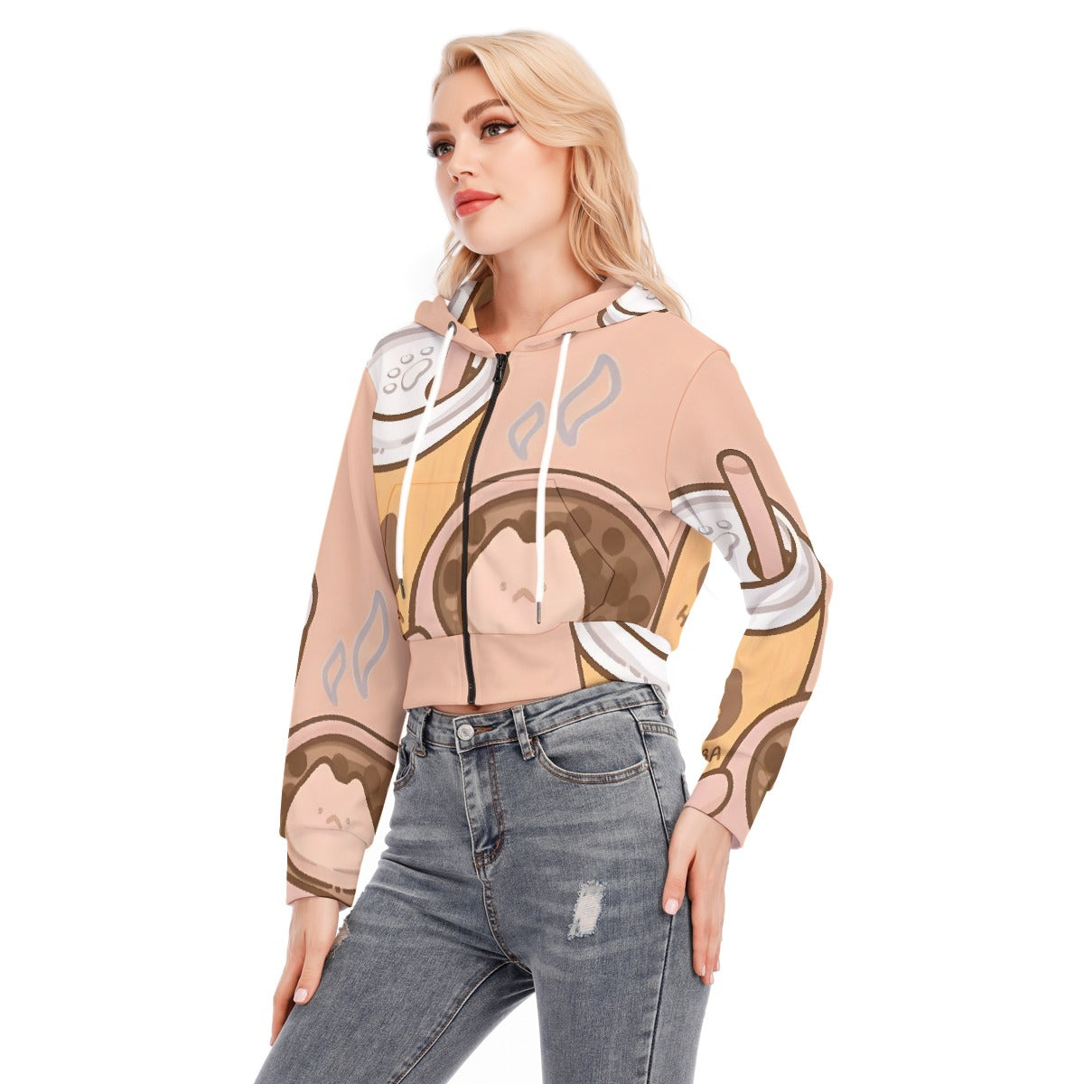 All-Over Print Women's Crop Top Hoodie With Zipper Closure