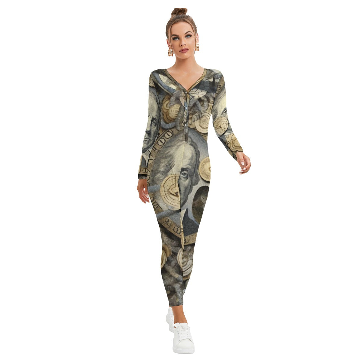 All-Over Print Women's Plunging Neck Jumpsuit