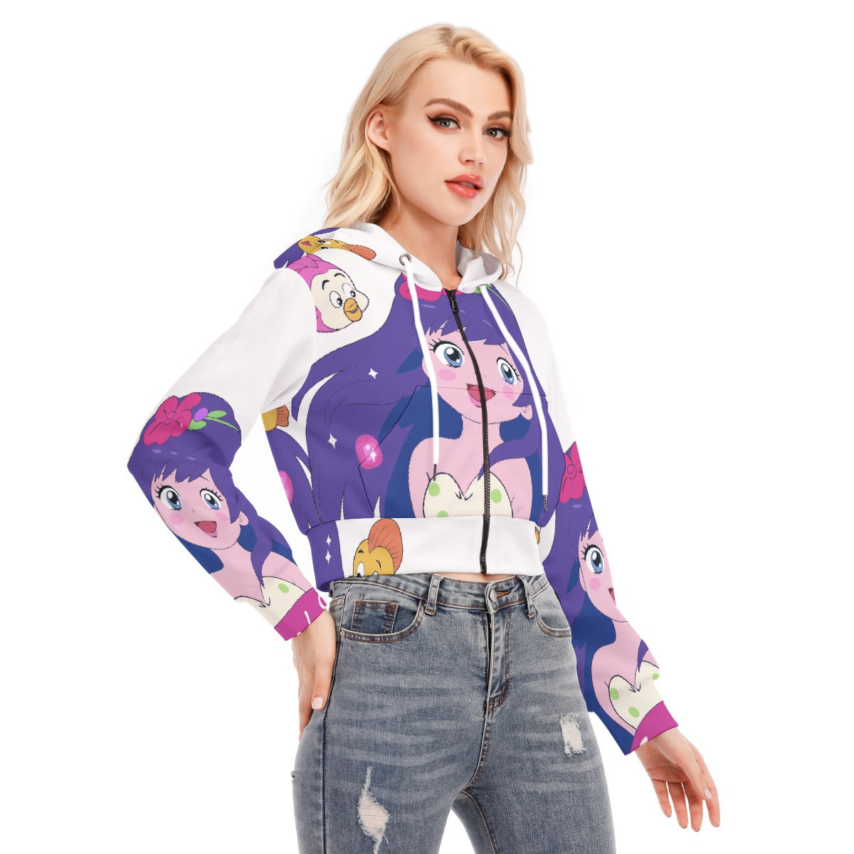 All-Over Print Women's Crop Top Hoodie With Zipper Closure