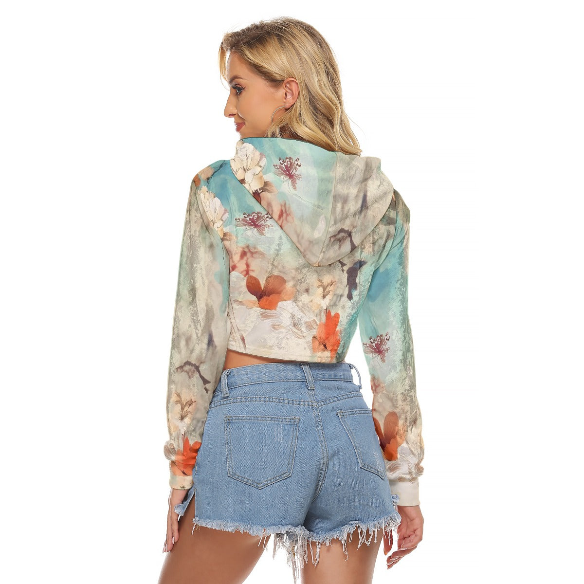 All-Over Print Women's Crop Top Hoodie|Velvet