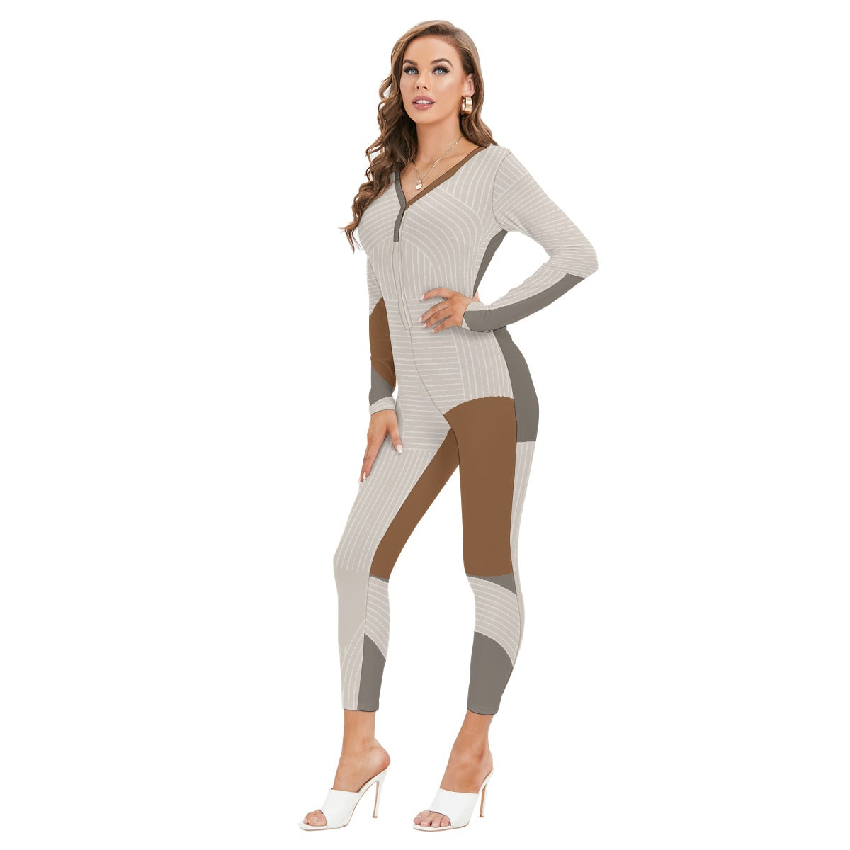 All-Over Print Women's Plunging Neck Jumpsuit