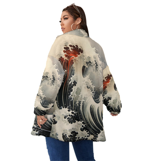 All-Over Print Unisex Borg Fleece Stand-up Collar Coat With Zipper Closure(Plus Size)