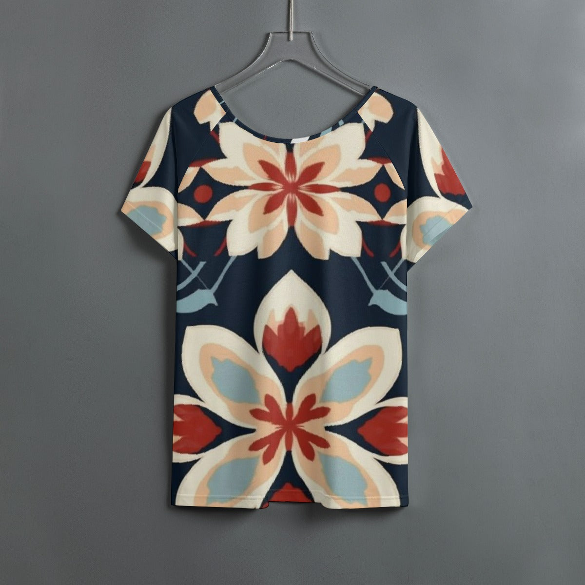 All-Over Print Women's Round Neck T-shirt With Raglan Sleeve