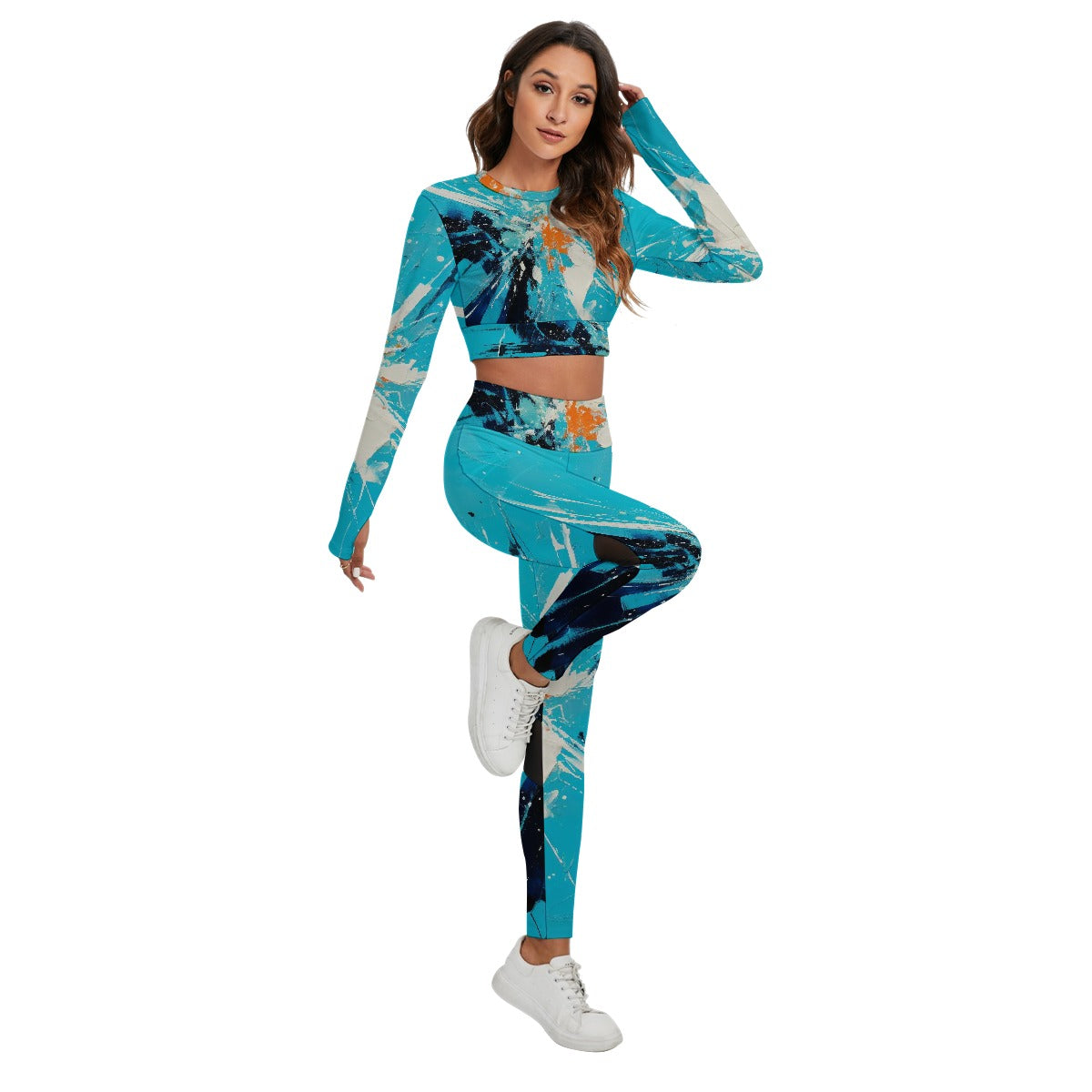 All-Over Print Women's Sport Set With Backless Top And Leggings