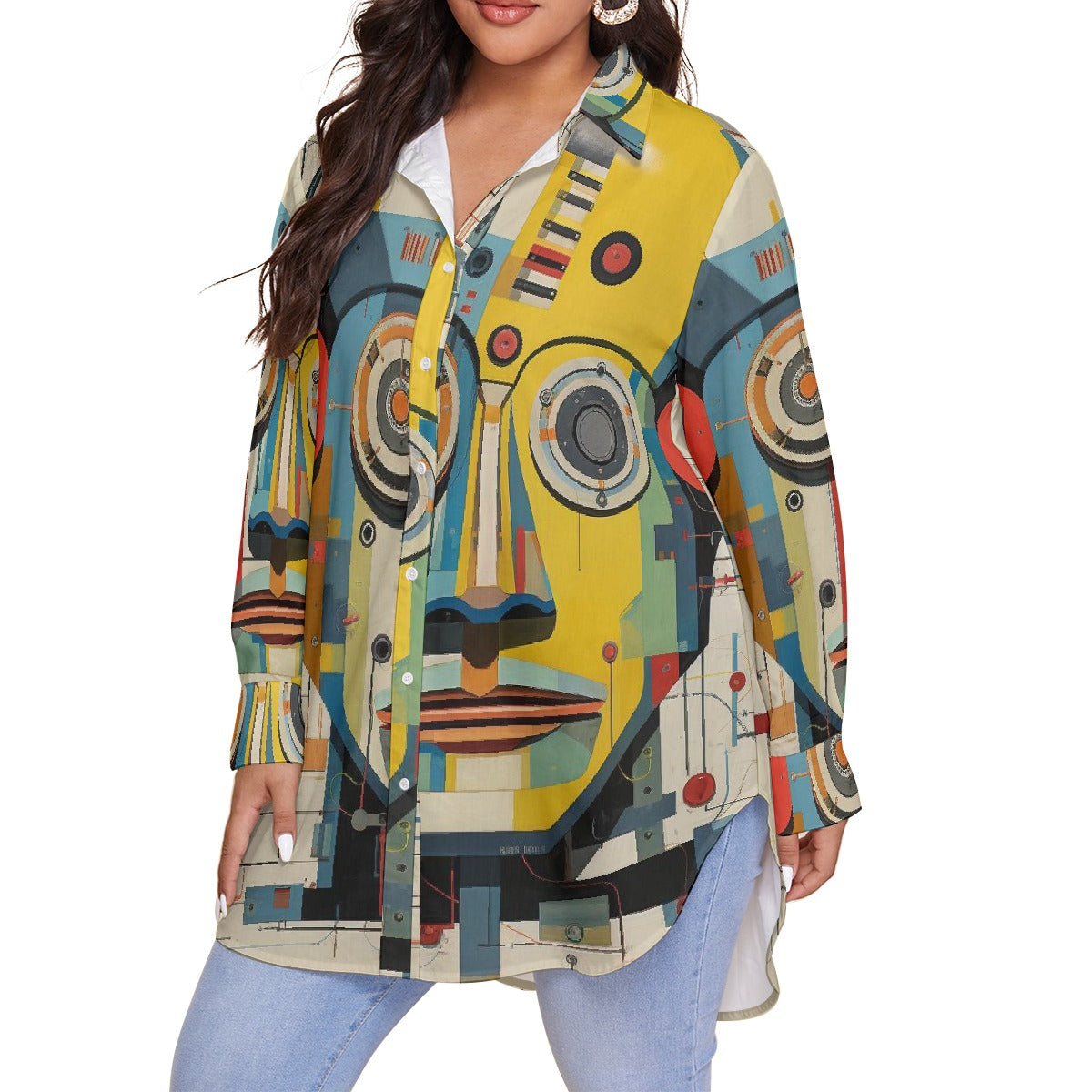 All-Over Print Women's Shirt With Long Sleeve(Plus Size)