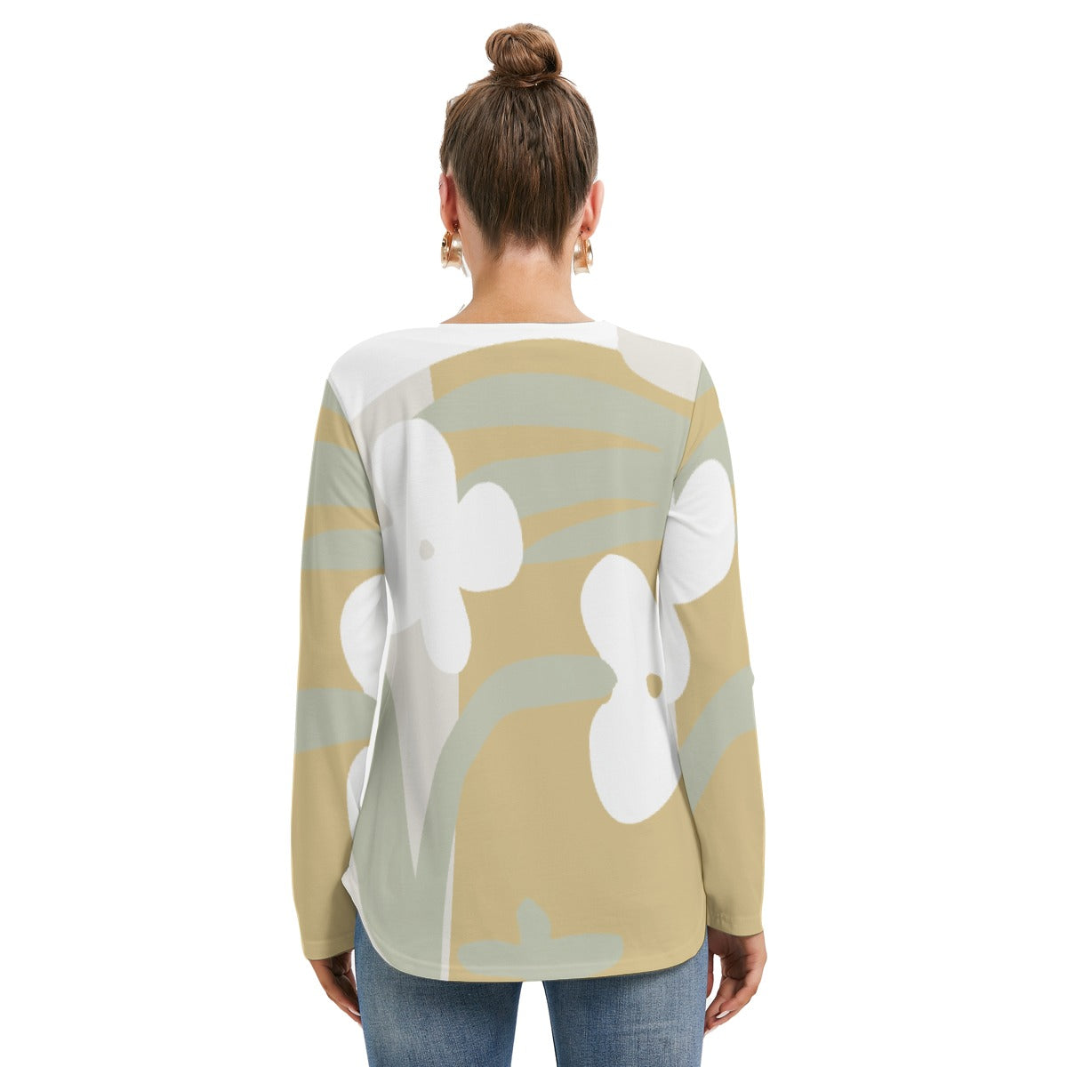 All-Over Print Women's Long Sleeve Neckline Tie Sweatshirt