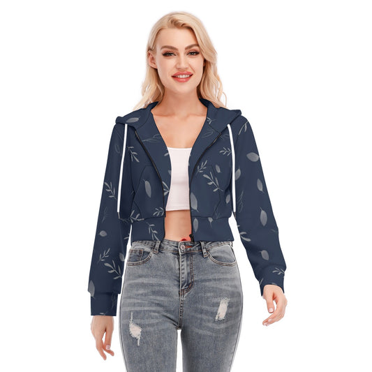 All-Over Print Women's Crop Top Hoodie With Zipper Closure