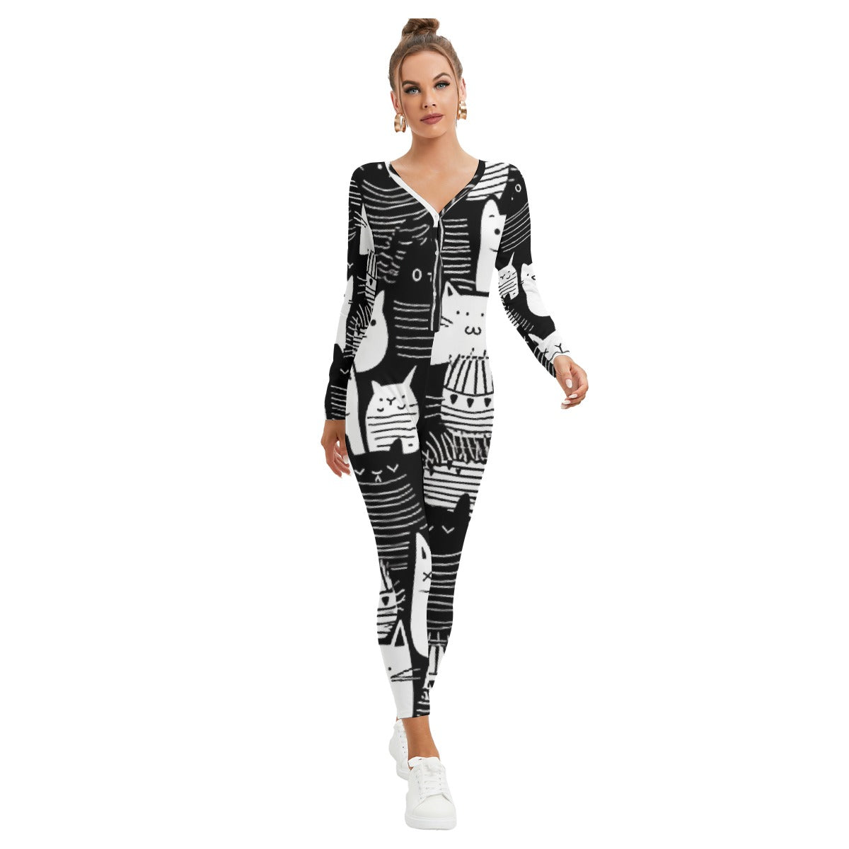 All-Over Print Women's Plunging Neck Jumpsuit
