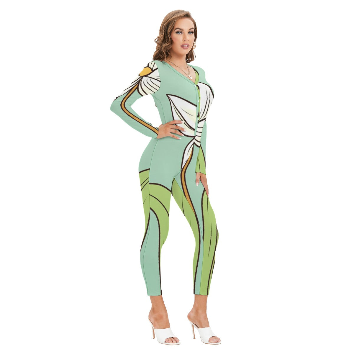 All-Over Print Women's Plunging Neck Jumpsuit