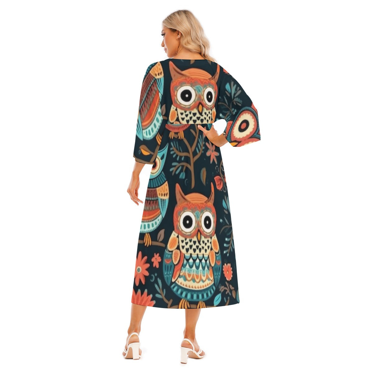 All-Over Print Women's Mid-Sleeve Long Dress