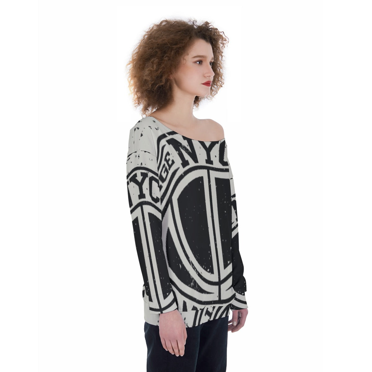 All-Over Print Oversized Women's Off-Shoulder Sweatshirt