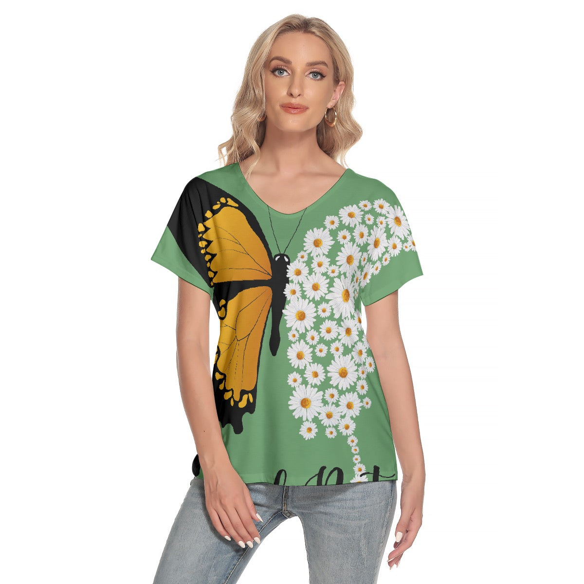 All-Over Print Women's Loose V-neck Short Sleeve T-shirt