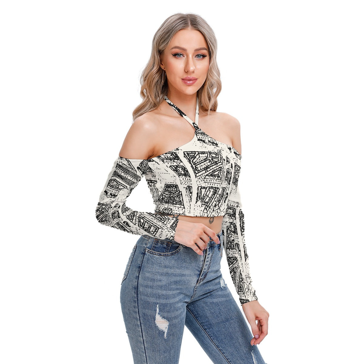 All-Over Print Women's Halter Lace-up Top