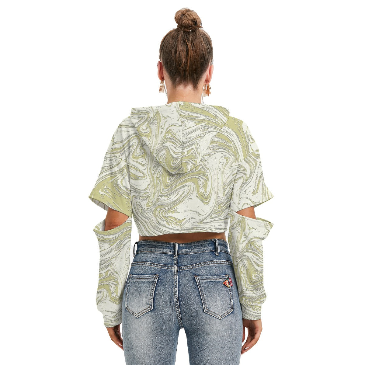 All-Over Print Women's Heavy Fleece Hoodie With Hollow Out Sleeve