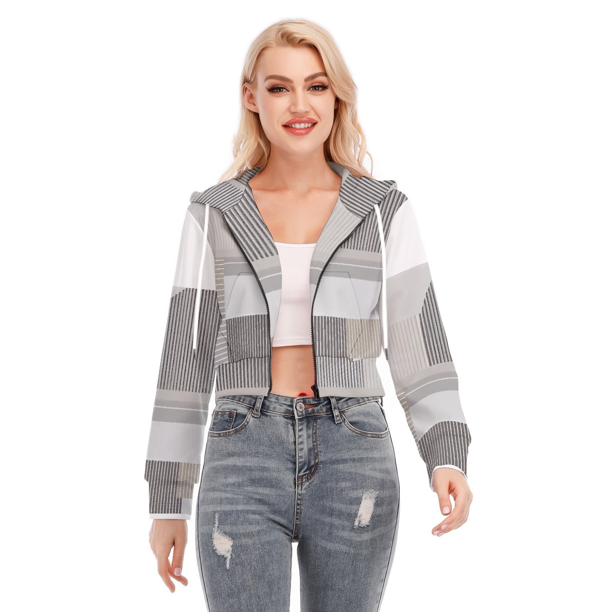 All-Over Print Women's Crop Top Hoodie With Zipper Closure