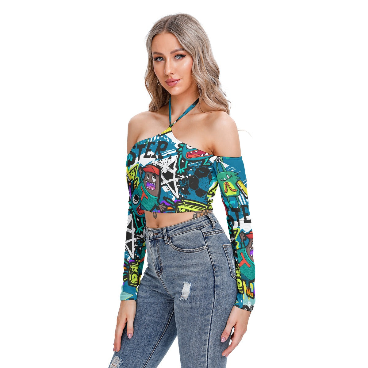 All-Over Print Women's Halter Lace-up Top