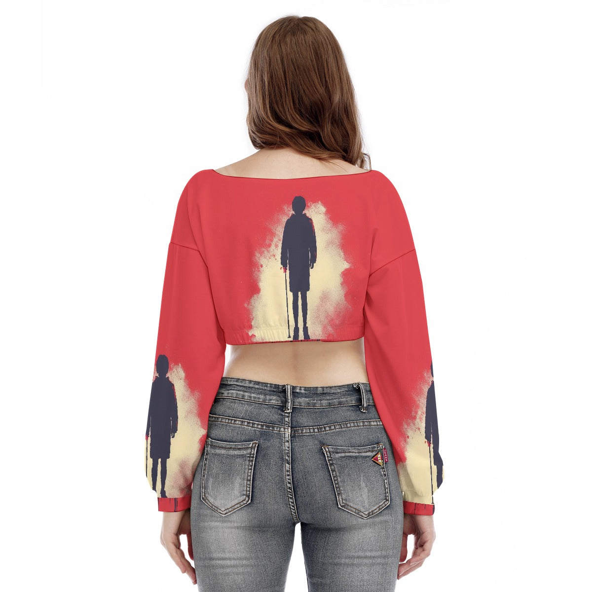 All-Over Print Women's V-neck Long Sleeve Cropped Sweatshirt