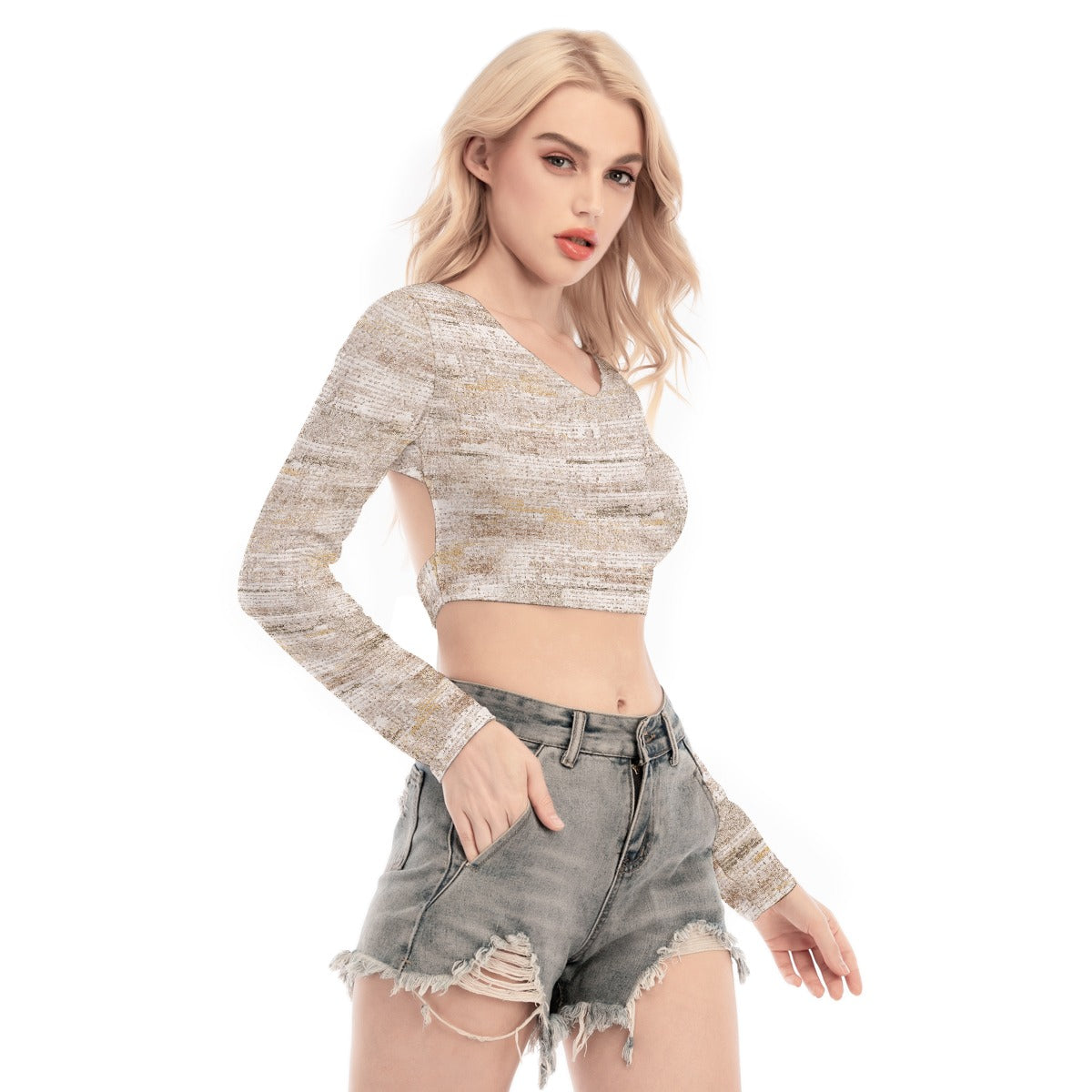 All-Over Print Women's Back Hollow T-shirt With Strap