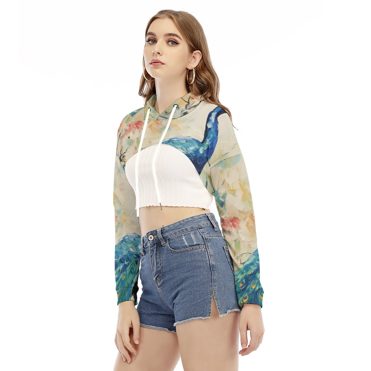 All-Over Print Women's Smock Short Hoodie With Long Sleeve