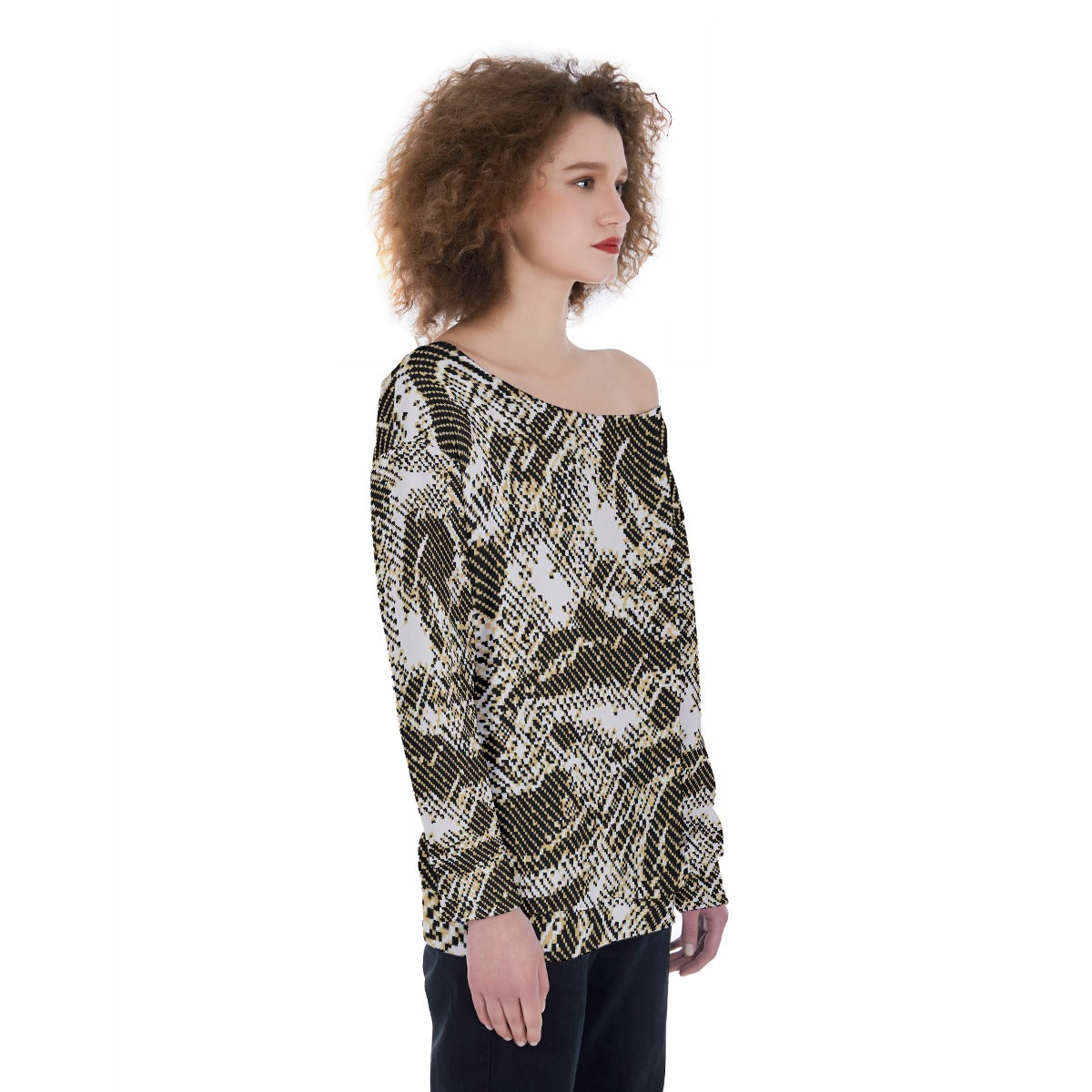 All-Over Print Oversized Women's Off-Shoulder Sweatshirt