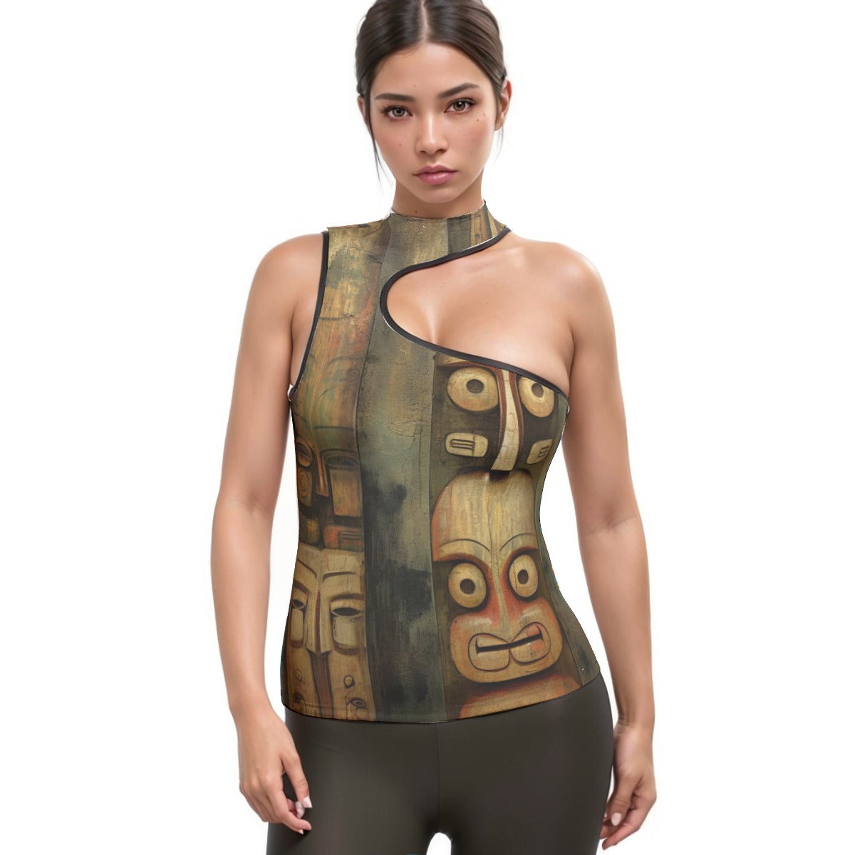 All-Over Print Women's Halter Sleeveless Asymmetrical Tank Top
