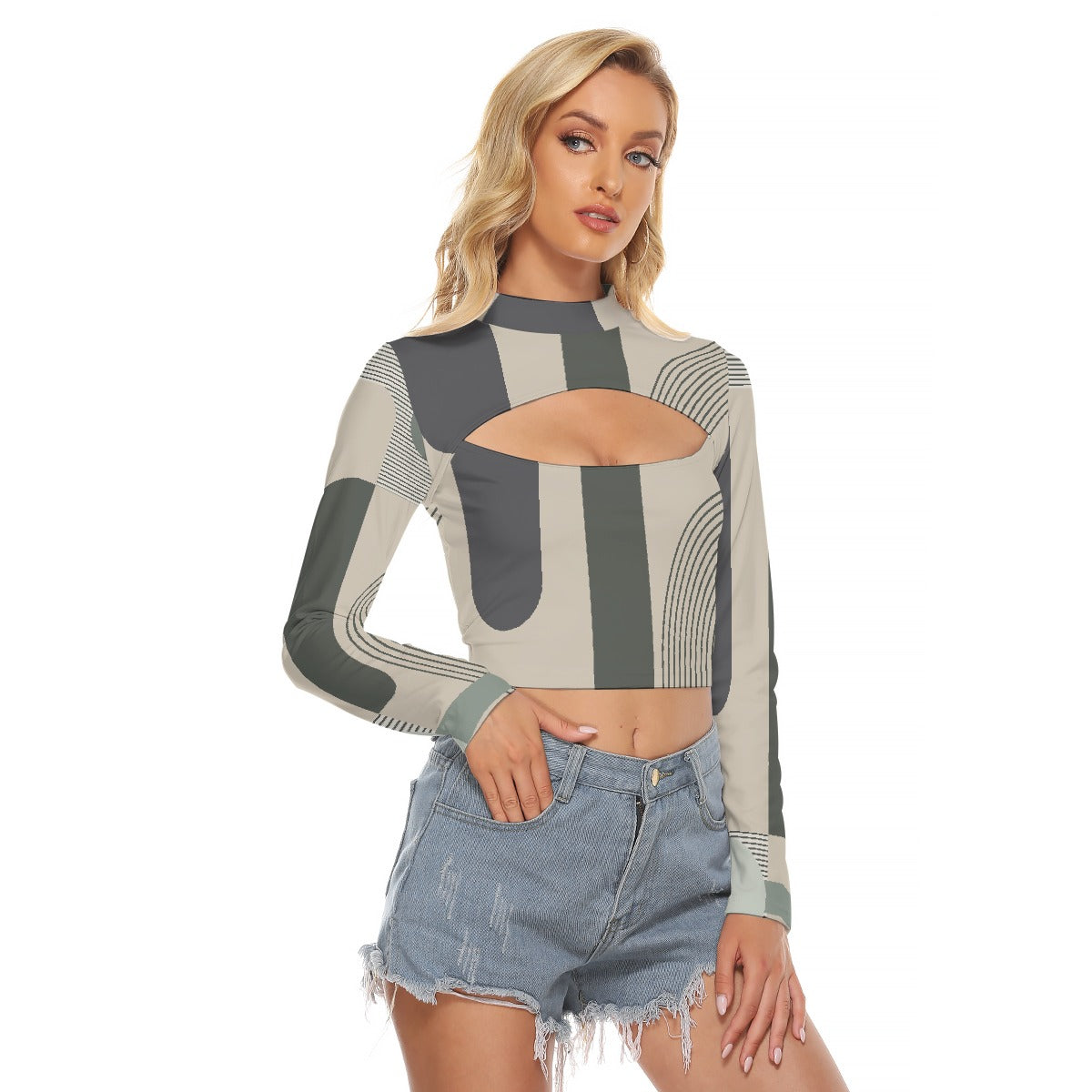 All-Over Print Women's Hollow Chest Keyhole Tight Crop Top