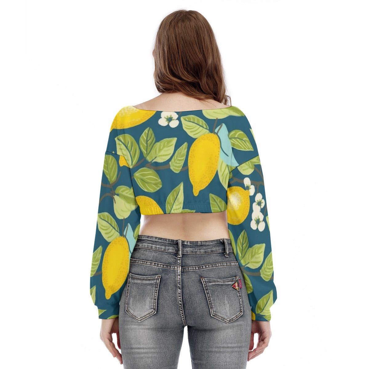 All-Over Print Women's V-neck Long Sleeve Cropped Sweatshirt