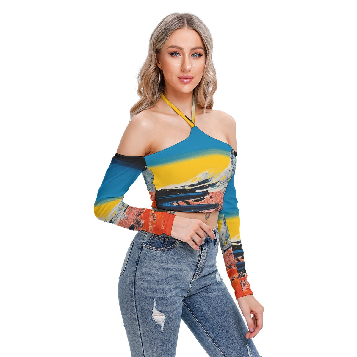 All-Over Print Women's Halter Lace-up Top