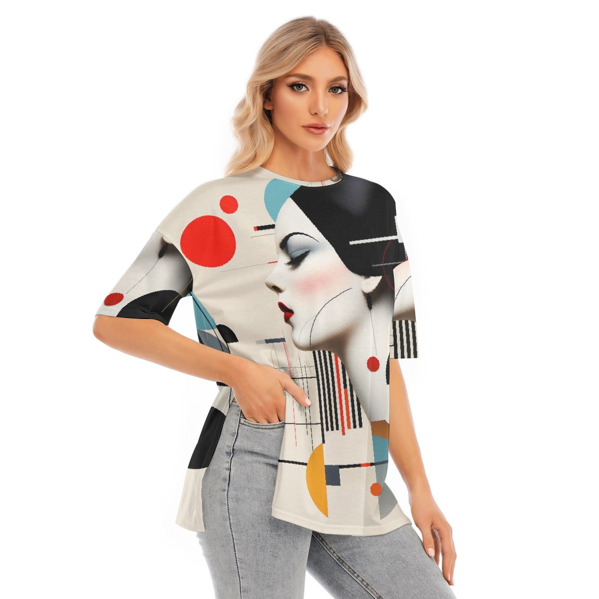 All-Over Print Women's Short Sleeves T-shirt With Hem Split