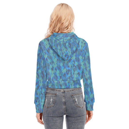 All-Over Print Women's Crop Top Hoodie With Zipper Closure