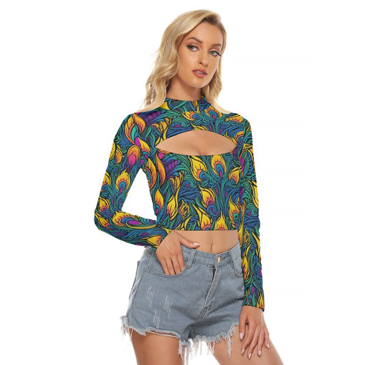 All-Over Print Women's Hollow Chest Keyhole Tight Crop Top