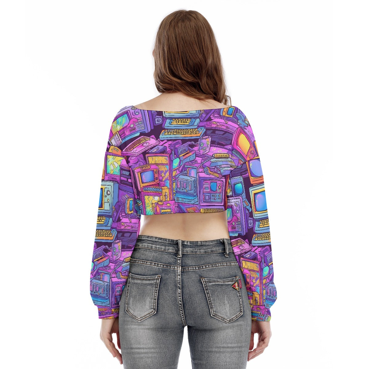 All-Over Print Women's V-neck Long Sleeve Cropped Sweatshirt