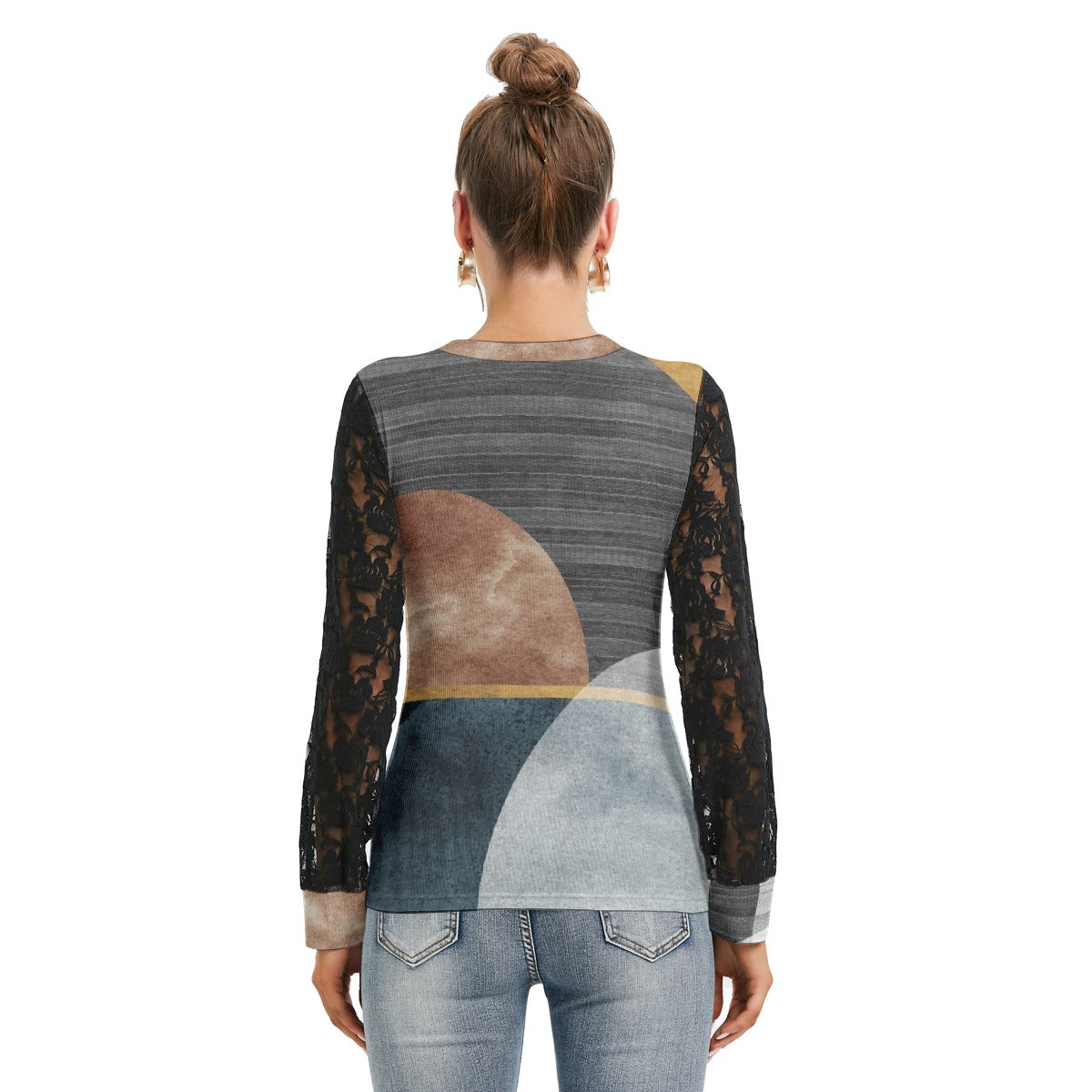 All-Over Print Women's T-shirt And Sleeve With Black Lace