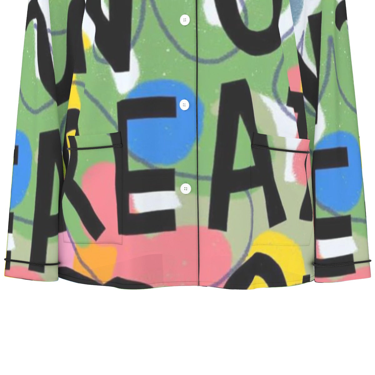 All-Over Print Women's Long Sleeve Pajama Set With Black Contrast Piping