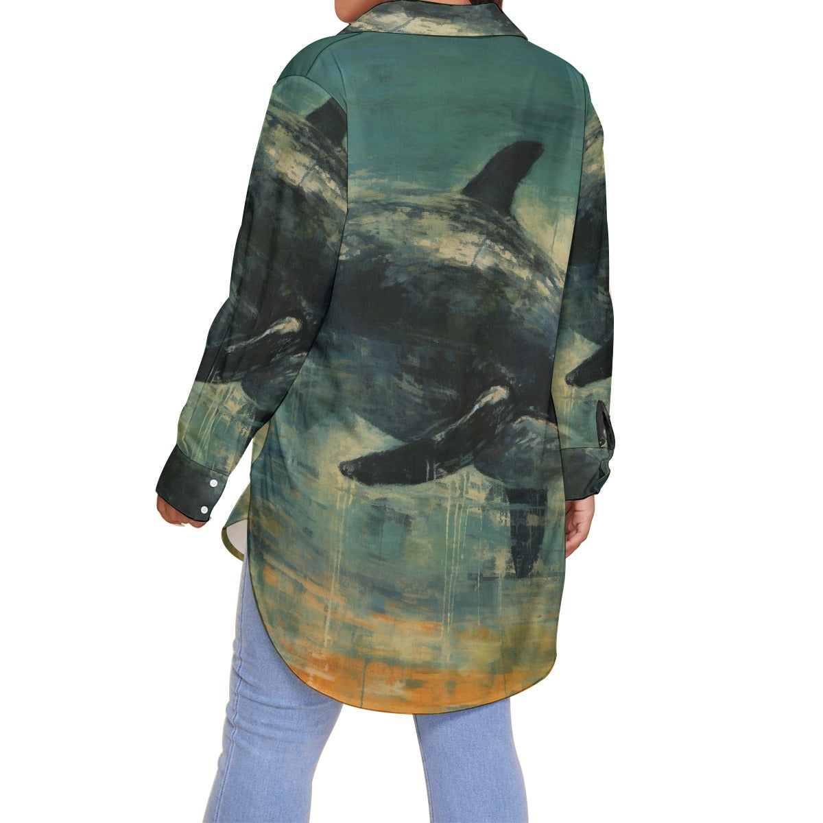 All-Over Print Women's Shirt With Long Sleeve(Plus Size)